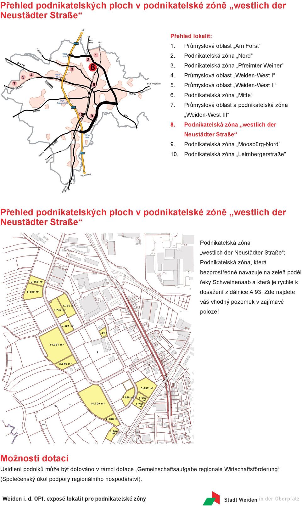 .... Podnikatelská zóna Nord Podnikatelská zóna Pfreimter Weiher Průmyslová oblast Weiden-West I Průmyslová oblast Weiden-West II Podnikatelská zóna Mitte St Frauenricht 0 S-O-Tangente.