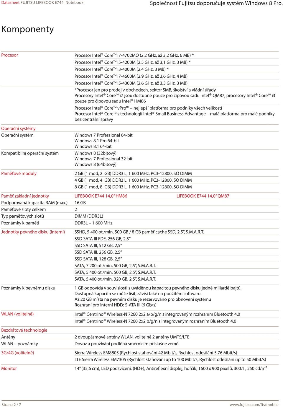 6 GHz, až 3,3 GHz, 3 MB) *Procesor jen pro prodej v obchodech, sektor SMB, školství a vládní úřady Procesory Intel Core i7 jsou dostupné pouze pro čipovou sadu Intel QM87; procesory Intel Core i3