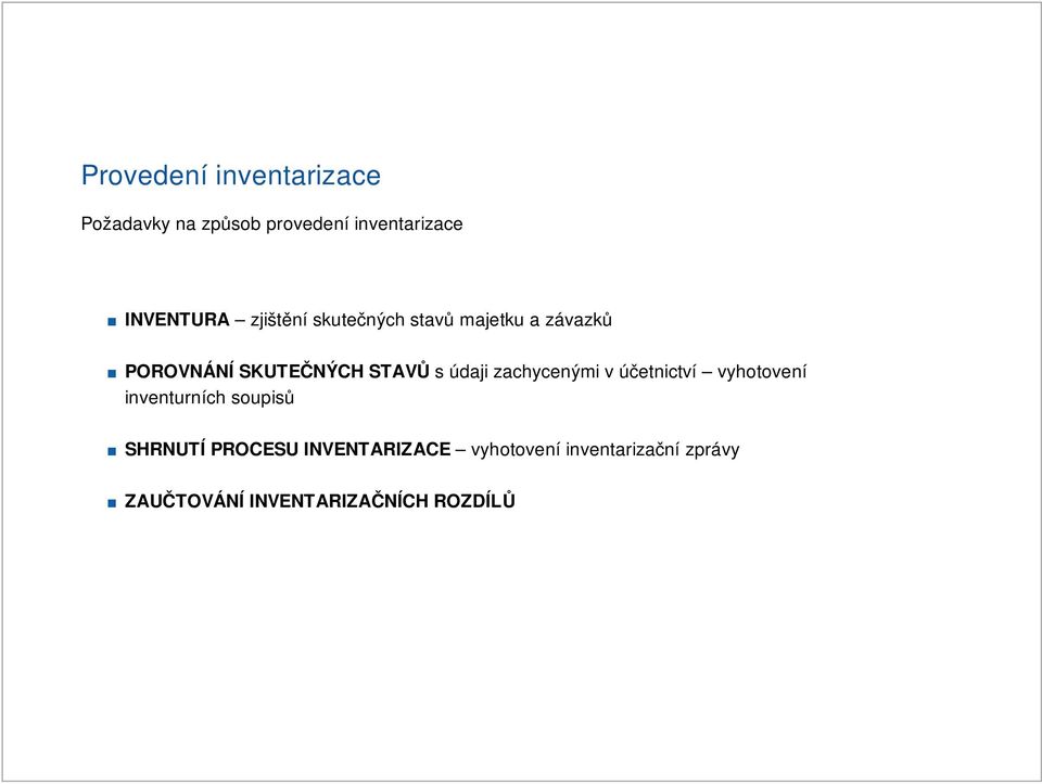 údaji zachycenými v účetnictví vyhotovení inventurních soupisů SHRNUTÍ