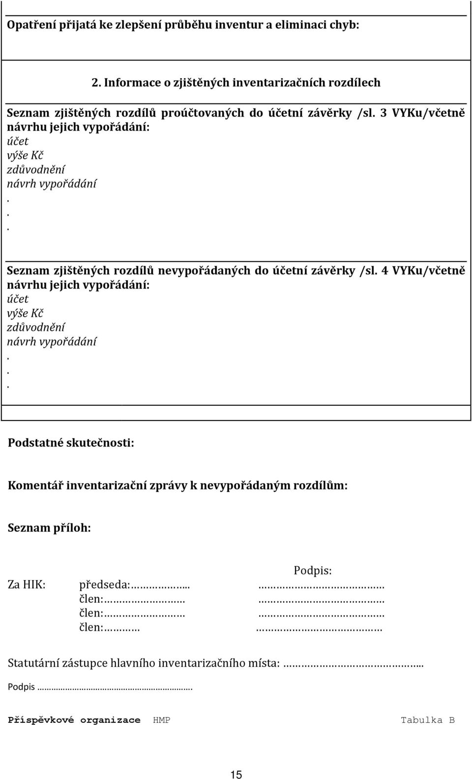 /sl 4 VYKu/včetně návrhu jejich vypořádání: účet výše Kč zdůvodnění návrh vypořádání Podstatné skutečnosti: Komentář inventarizační zprávy k nevypořádaným