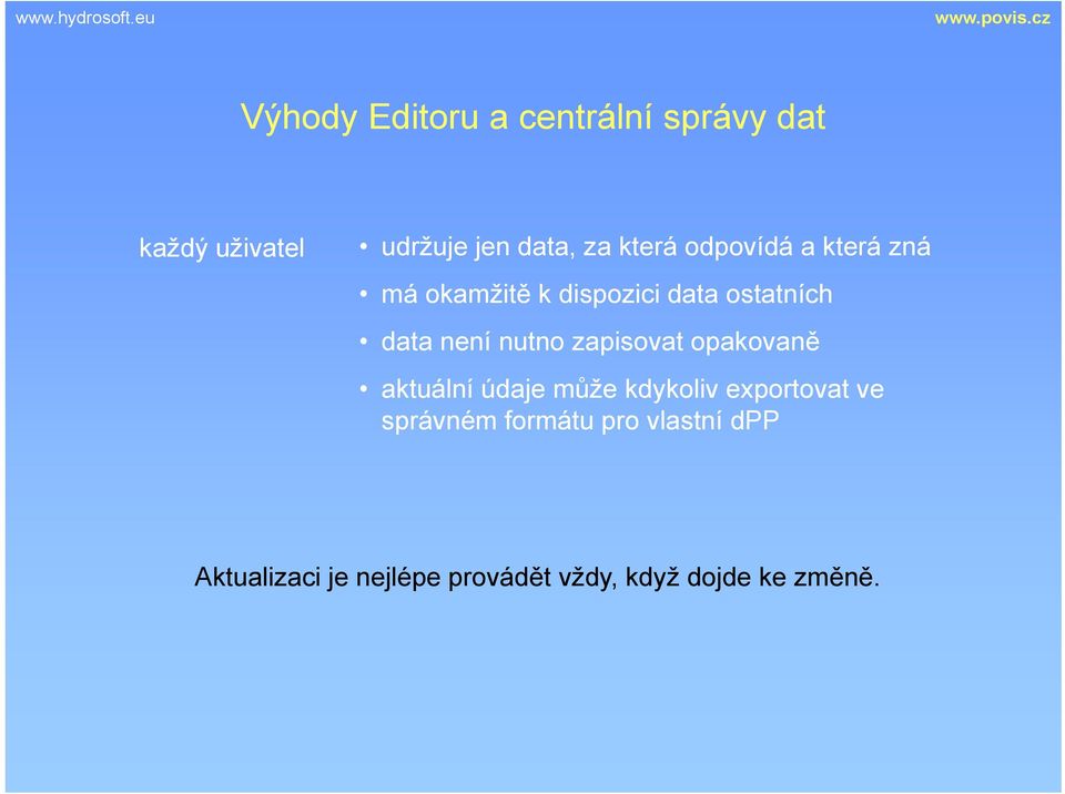 nutno zapisovat opakovaně aktuální údaje může kdykoliv exportovat ve správném