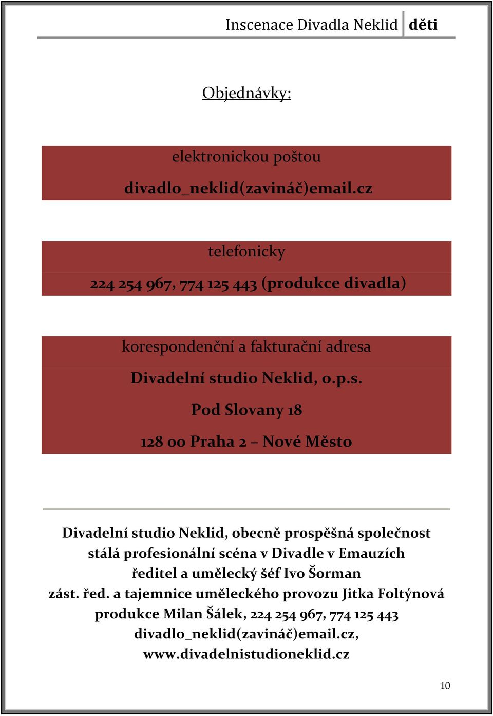 ondenční a fakturační adresa