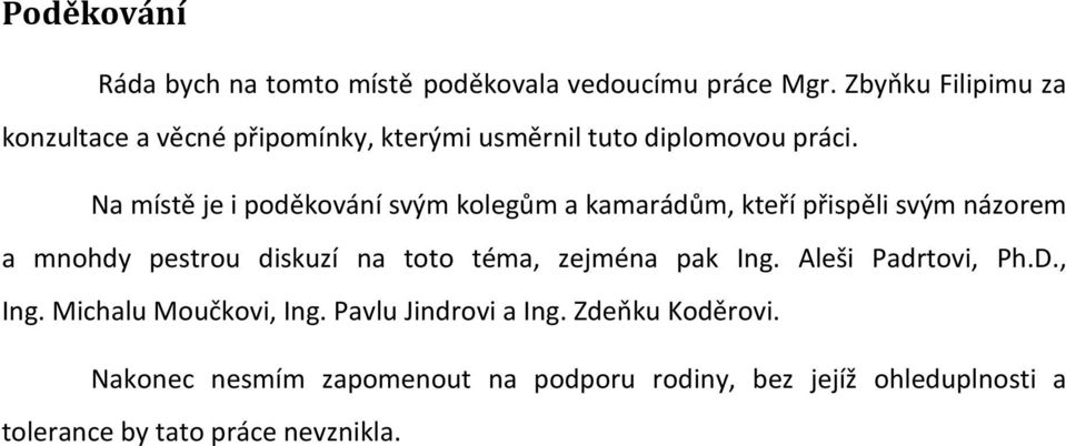 Na místě je i poděkování svým kolegům a kamarádům, kteří přispěli svým názorem a mnohdy pestrou diskuzí na toto téma,