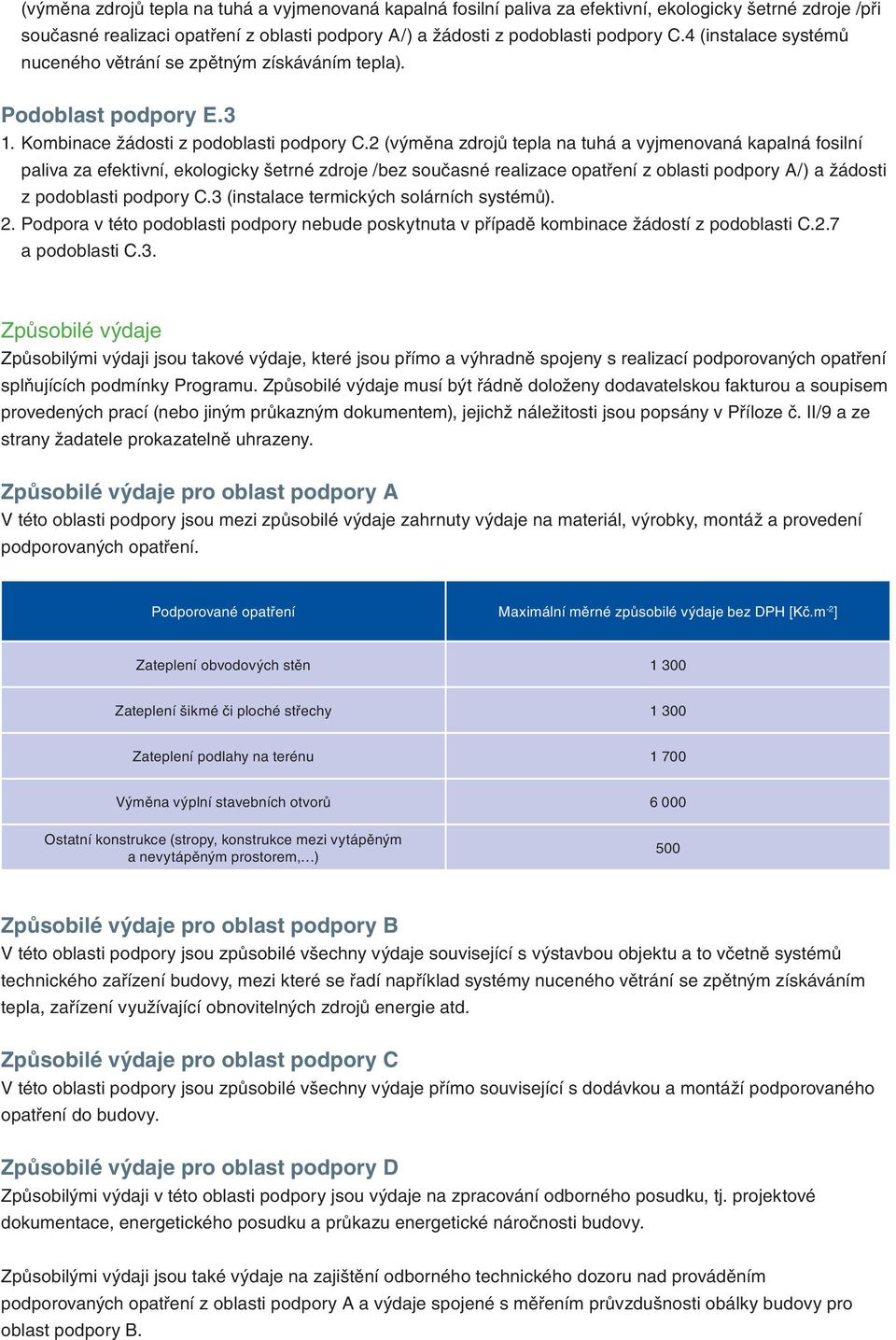 2 (výměna zdrojů tepla na tuhá a vyjmenovaná kapalná fosilní paliva za efektivní, ekologicky šetrné zdroje /bez současné realizace opatření z oblasti podpory A/) a žádosti z podoblasti podpory C.