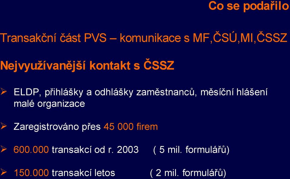 měsíční hlášení malé organizace Zaregistrováno přes 45 000 firem 600.