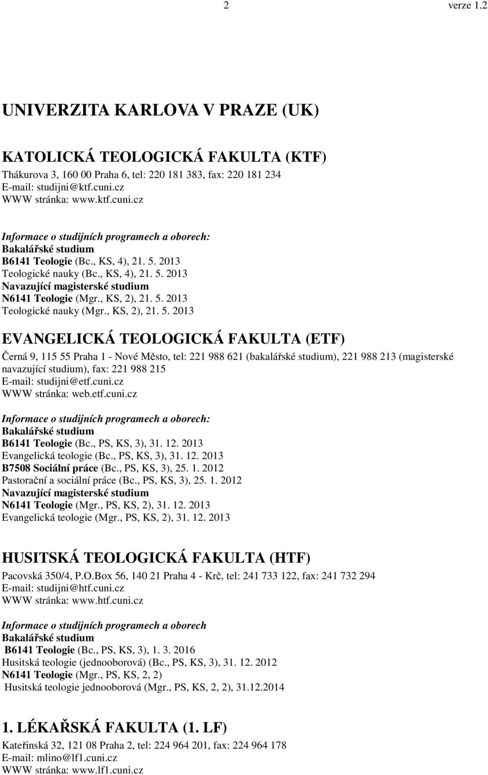 2013 Teologické nauky (Bc. 2013 N6141 Teologie (Mgr., KS, 2), 21. 5.