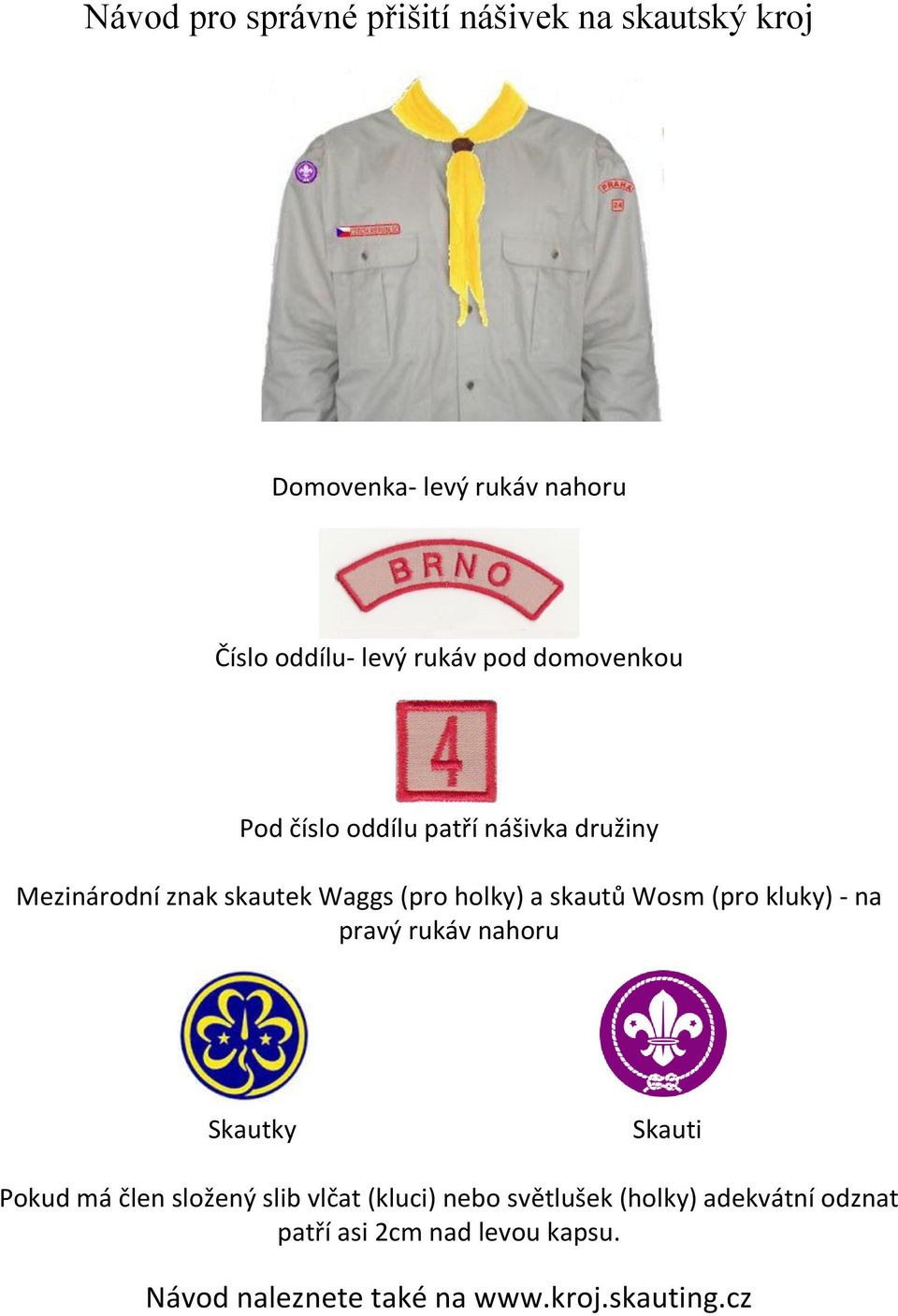 Wosm (pro kluky) - na pravý rukáv nahoru Skautky Skauti Pokud má člen složený slib vlčat (kluci) nebo