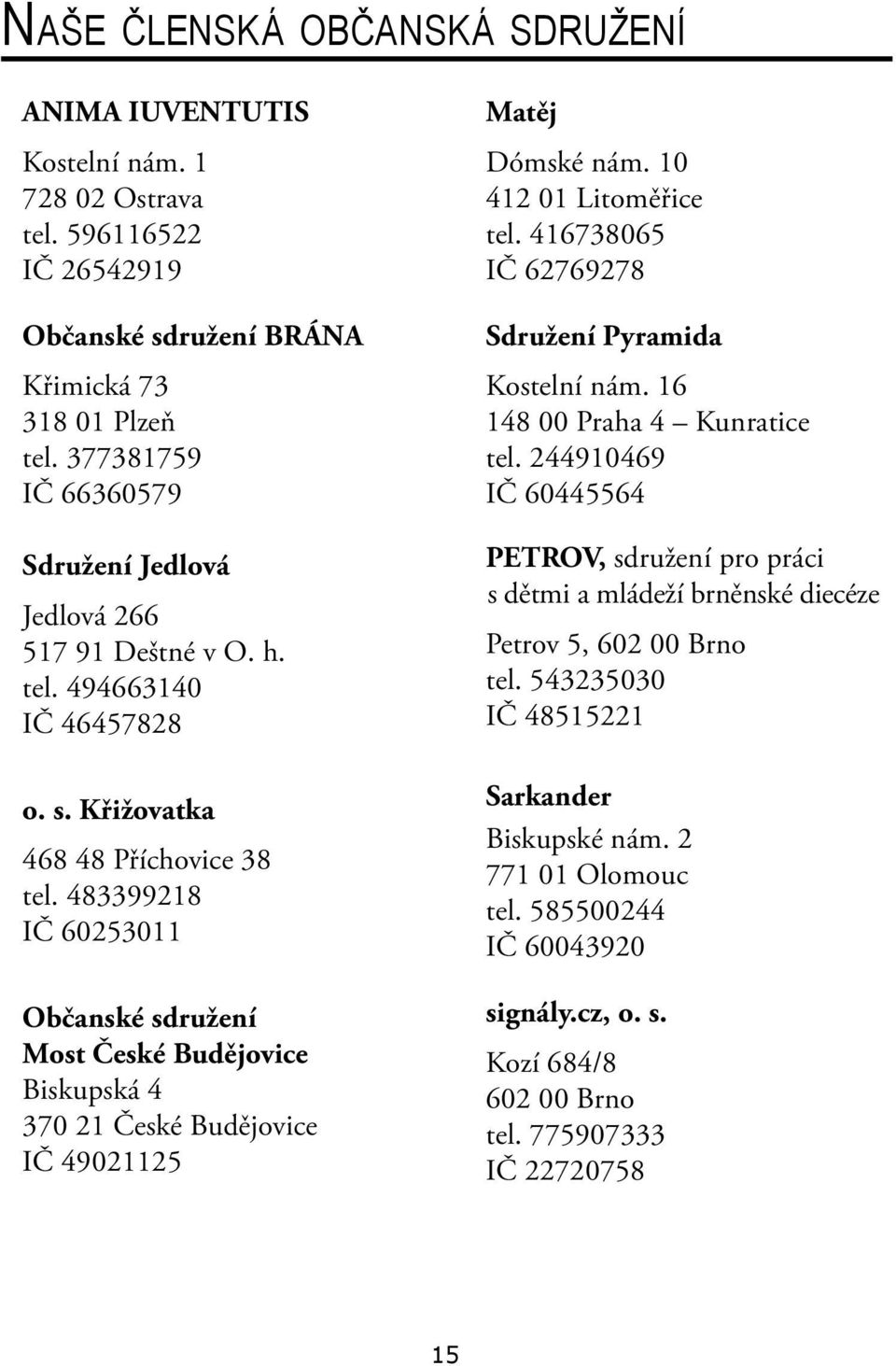 483399218 IČ 60253011 Občanské sdružení Most České Budějovice Biskupská 4 370 21 České Budějovice IČ 49021125 Matěj Dómské nám. 10 412 01 Litoměřice tel.