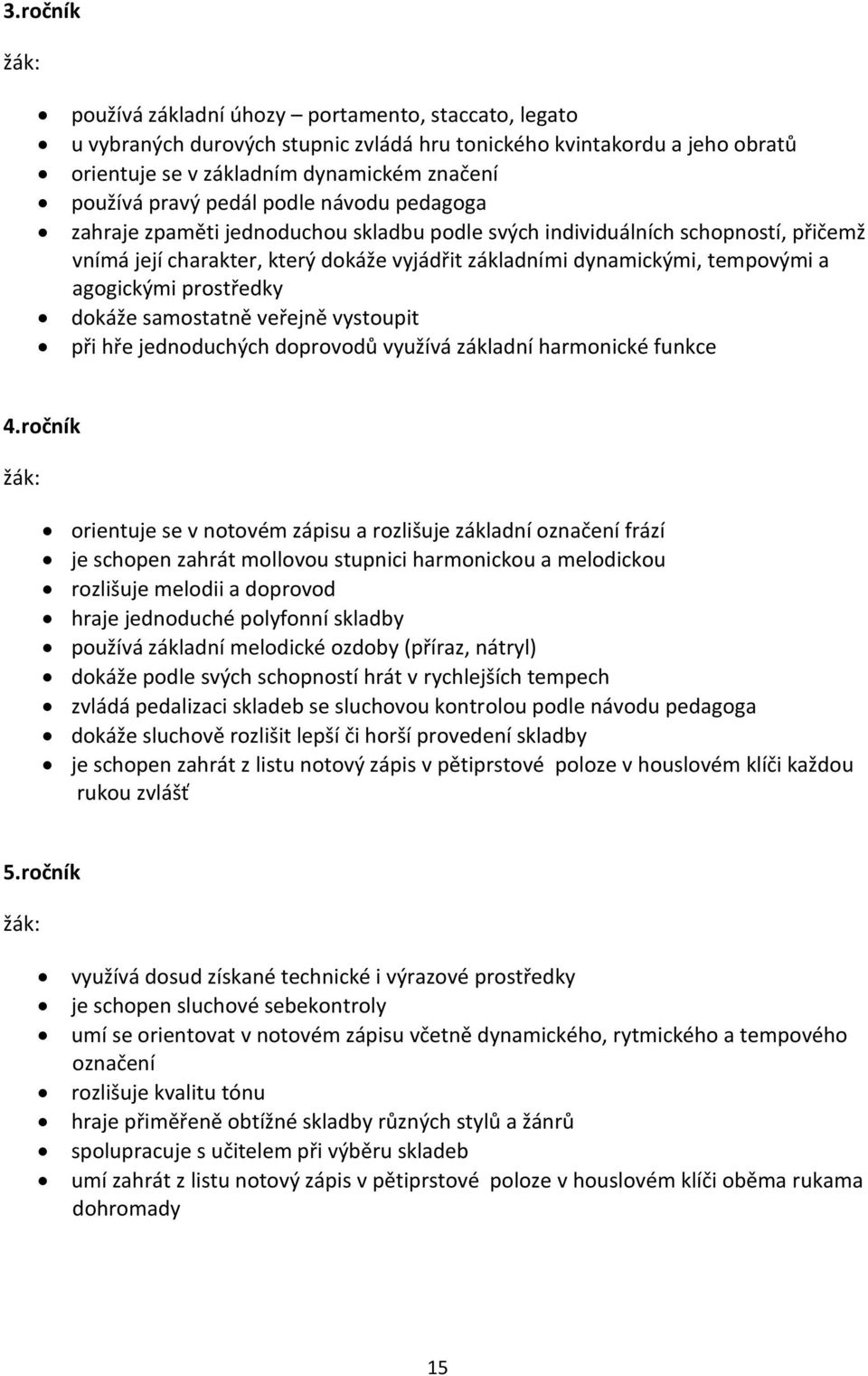 agogickými prostředky dokáže samostatně veřejně vystoupit při hře jednoduchých doprovodů využívá základní harmonické funkce 4.