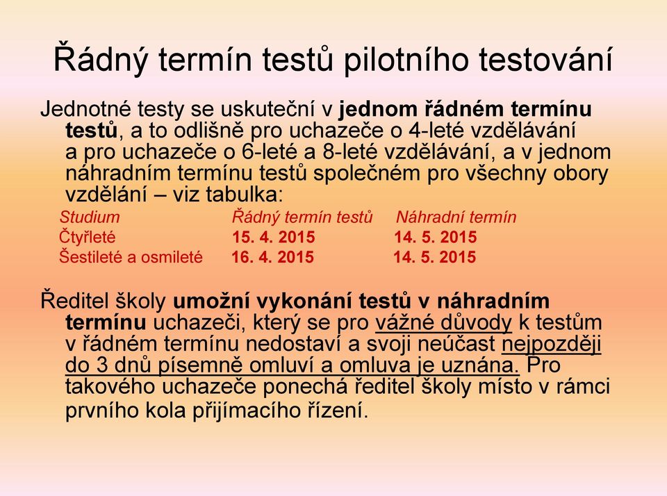 5. 2015 Šestileté a osmileté 16. 4. 2015 14. 5.