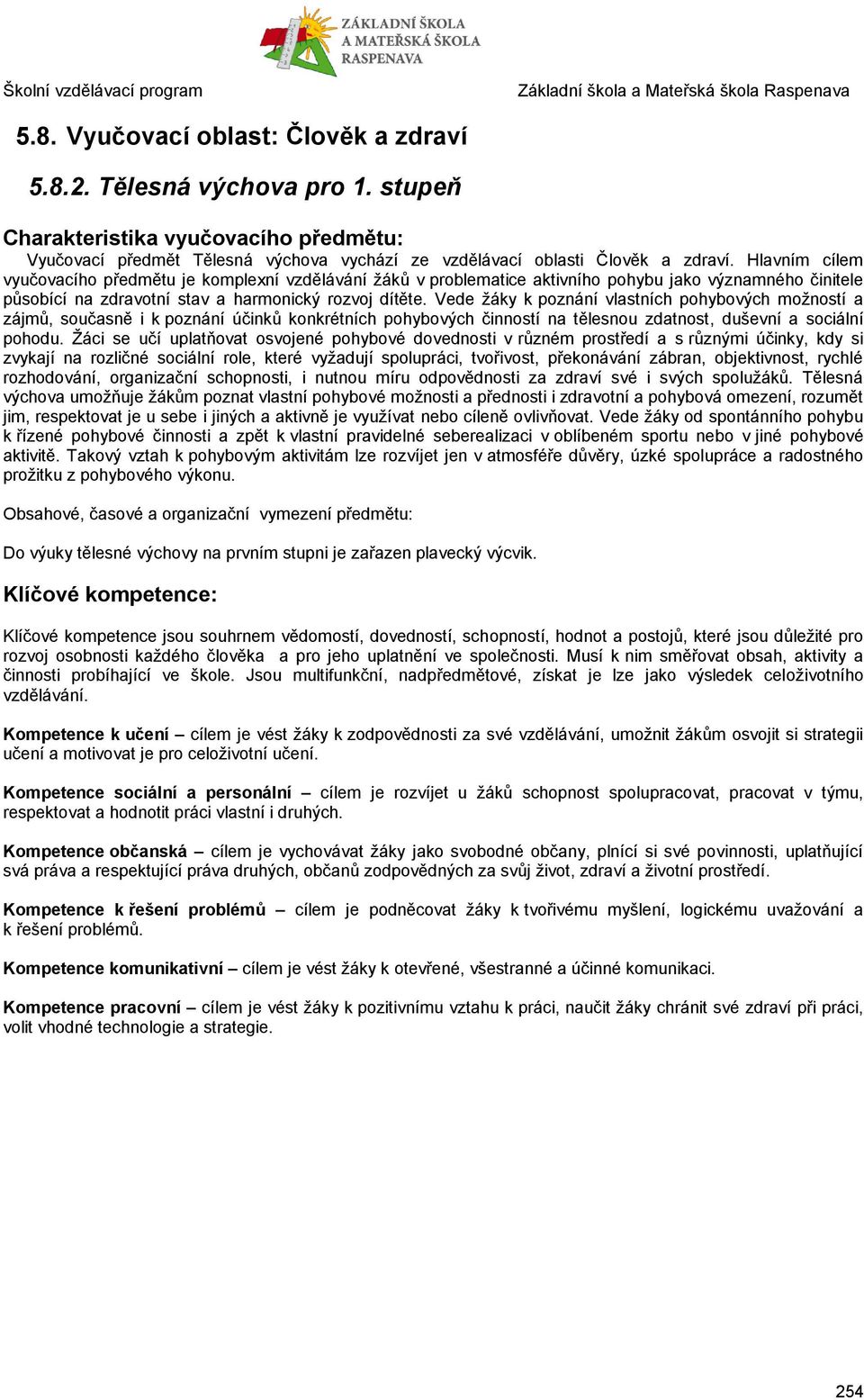 Vede žáky k poznání vlastních pohybových možností a zájmů, současně i k poznání účinků konkrétních pohybových činností na tělesnou zdatnost, duševní a sociální pohodu.
