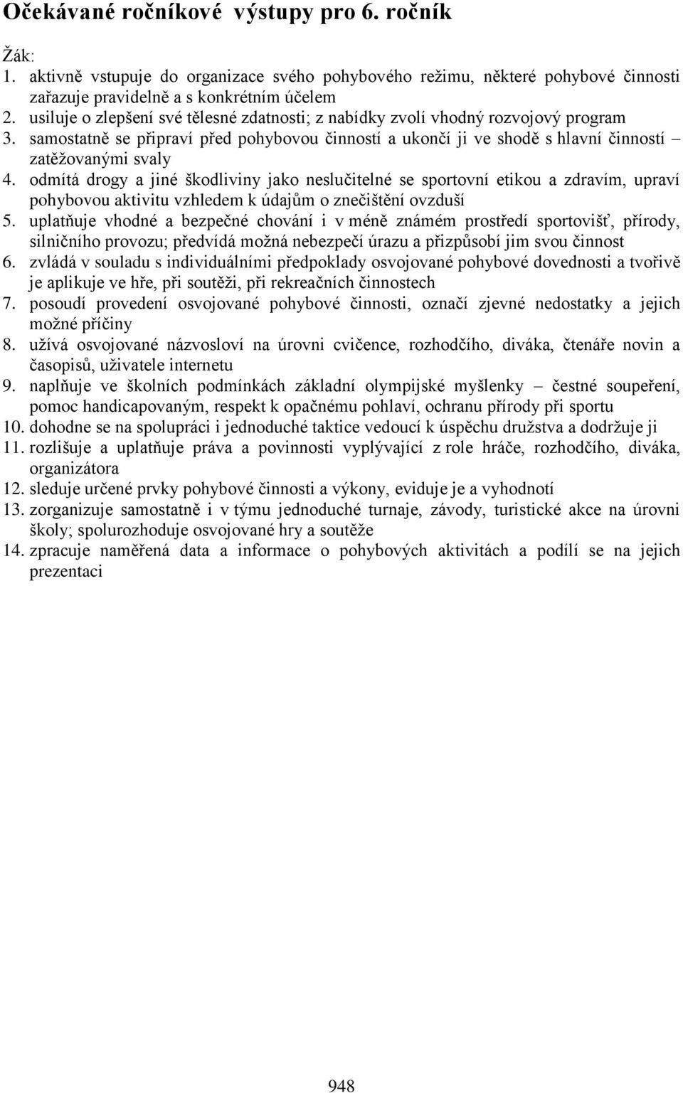 odmítá drogy a jiné škodliviny jako neslučitelné se sportovní etikou a zdravím, upraví pohybovou aktivitu vzhledem k údajům o znečištění ovzduší 5.