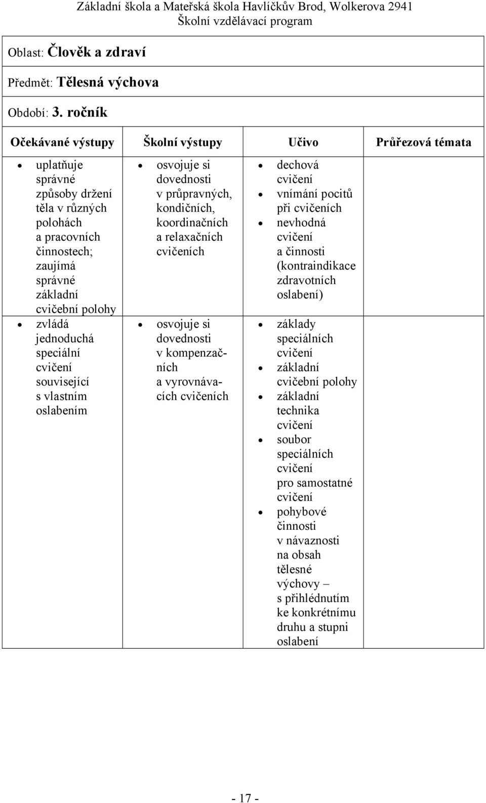 související s vlastním m osvojuje si dovednosti v průpravných, kondičních, koordinačních a relaxačních ch osvojuje si dovednosti v