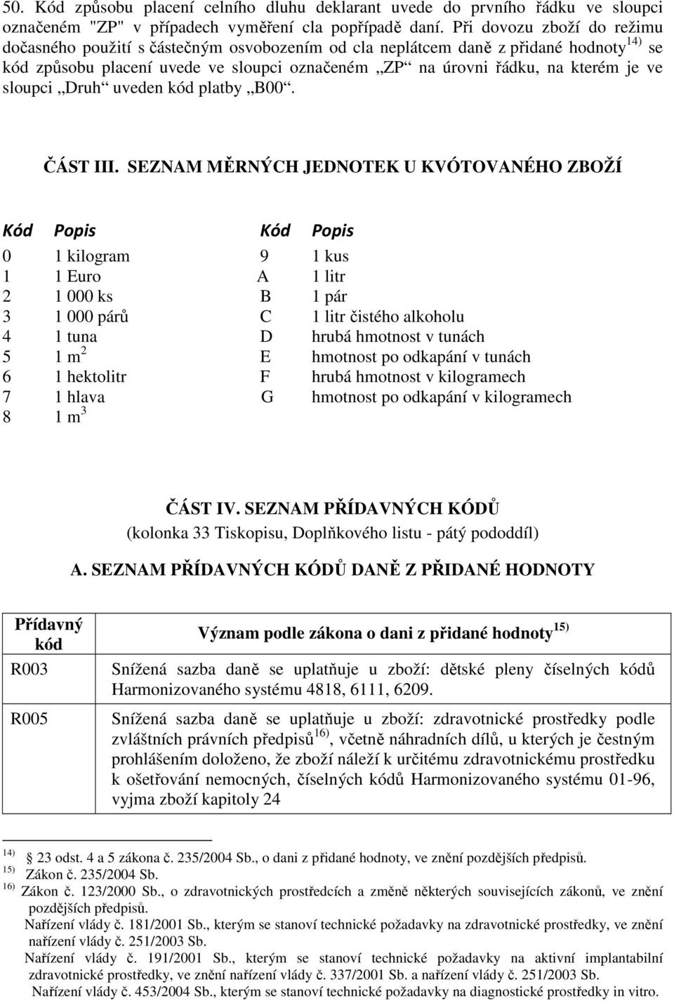 sloupci Druh uveden kód platby B. ČÁST III.