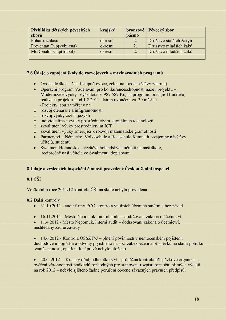 stupně(ovoce, zelenina, ovocné šťávy zdarma) Operační program Vzdělávání pro konkurenceschopnost, název projektu Modernizace výuky.