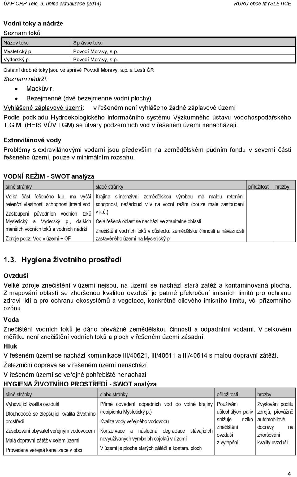 vodohospodářského T.G.M. (HEIS VÚV TGM) se útvary podzemních vod v řešeném území nenacházejí.