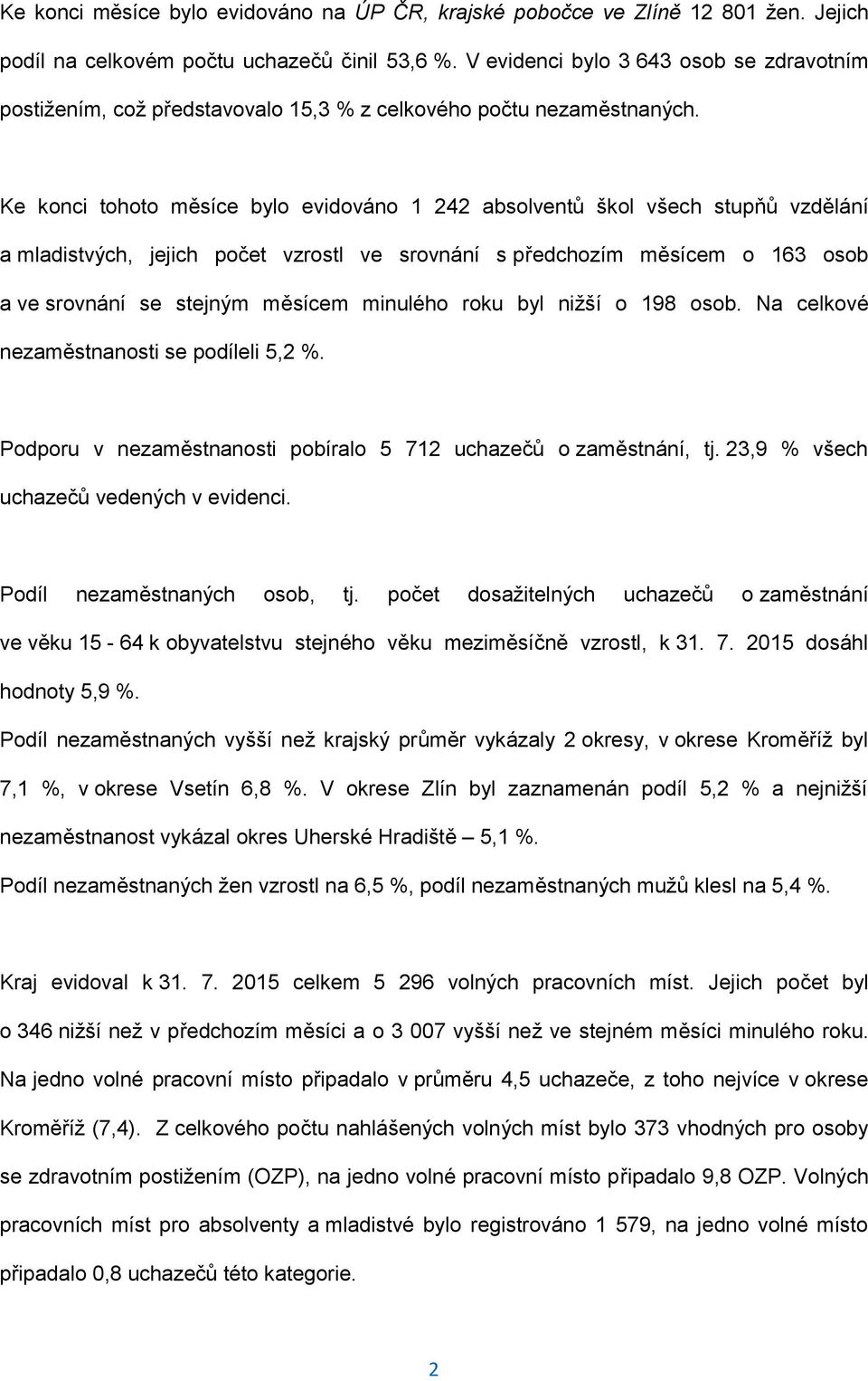 Ke konci tohoto měsíce bylo evidováno 1 242 absolventů škol všech stupňů vzdělání a mladistvých, jejich počet vzrostl ve srovnání s předchozím měsícem o 163 osob a ve srovnání se stejným měsícem