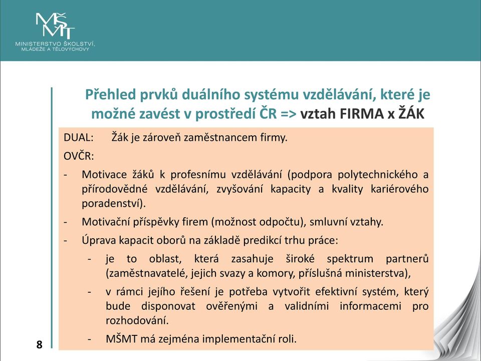 - Motivační příspěvky firem (možnost odpočtu), smluvní vztahy.