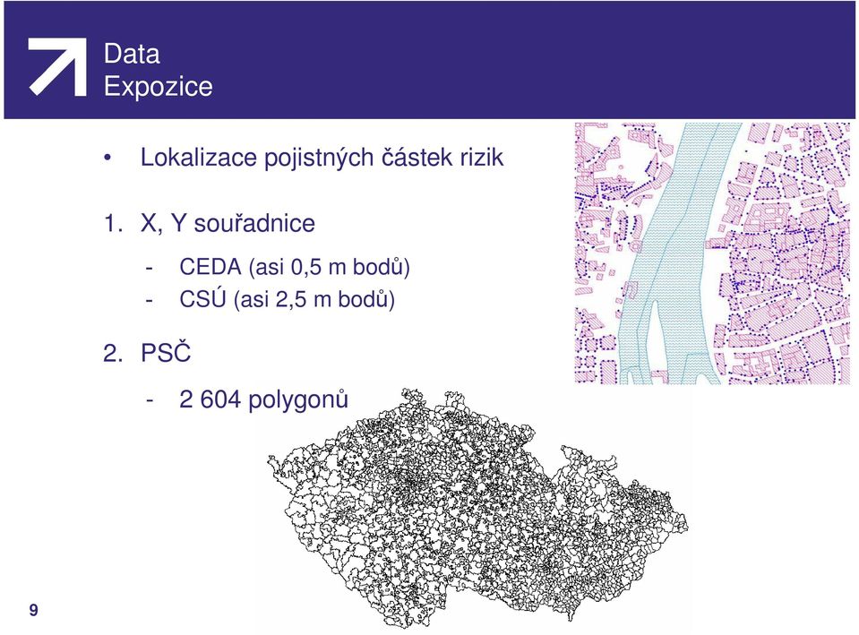 X, Y souřadnice CEDA (asi 0,5 m