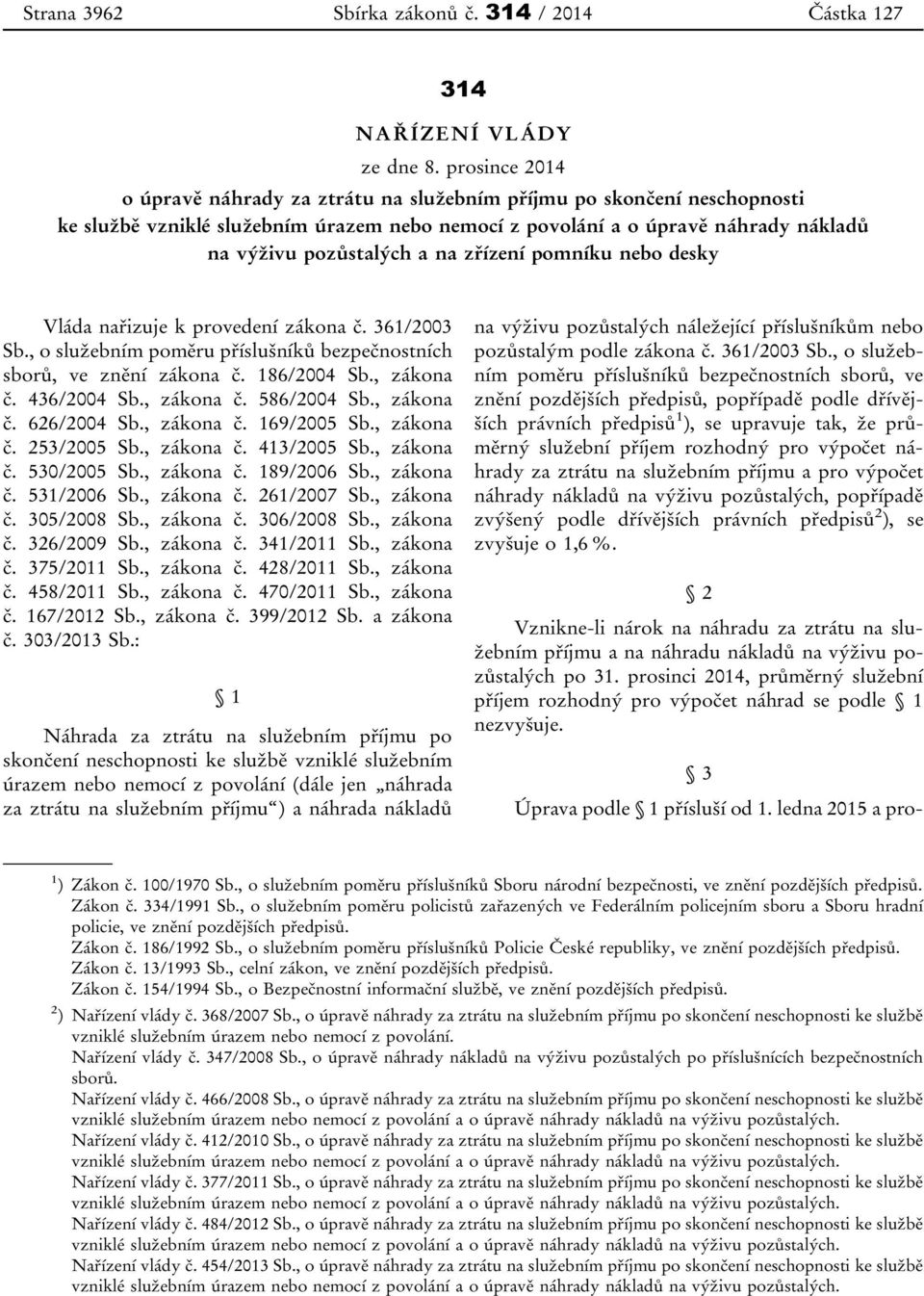 zřízení pomníku nebo desky Vláda nařizuje k provedení zákona č. 361/2003 Sb., o služebním poměru příslušníků bezpečnostních sborů, ve znění zákona č. 186/2004 Sb., zákona č. 436/2004 Sb., zákona č. 586/2004 Sb.