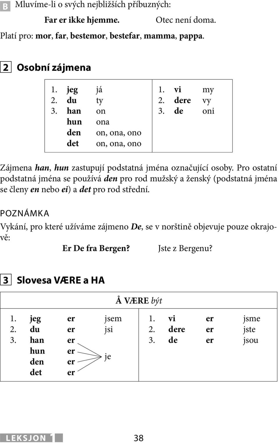 Pro ostatní podstatná jména se používá den pro rod mužský a ženský (podstatná jména se členy en nebo ei) a det pro rod střední.