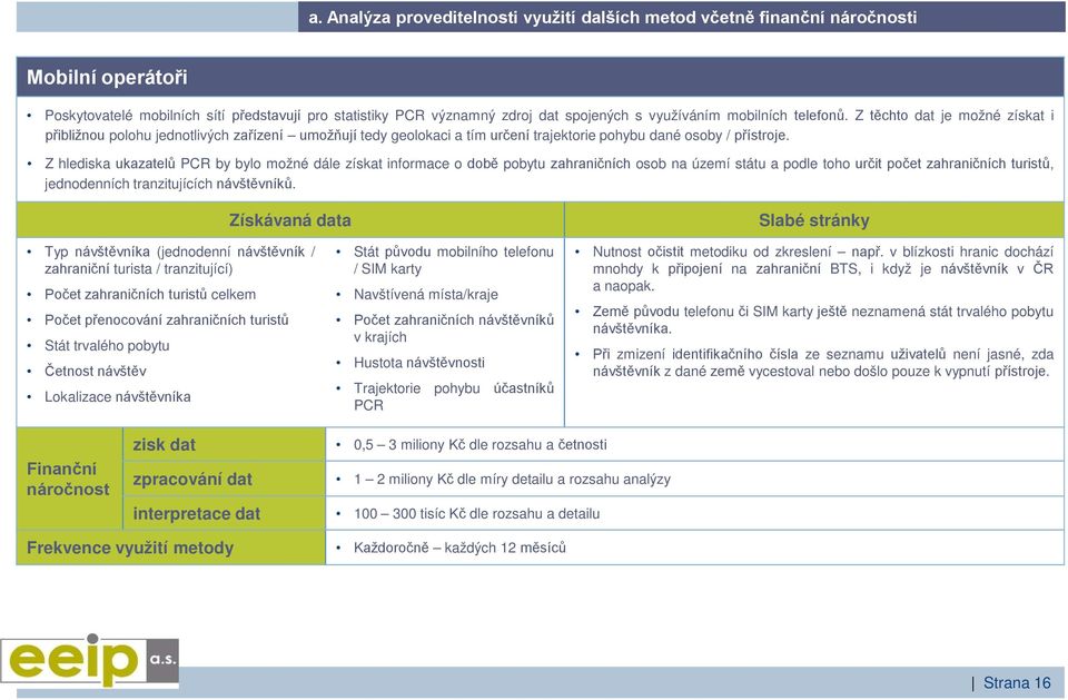 Z hlediska ukazatelů PCR by bylo možné dále získat informace o době pobytu zahraničních osob na území státu a podle toho určit počet zahraničních turistů, jednodenních tranzitujících návštěvníků.