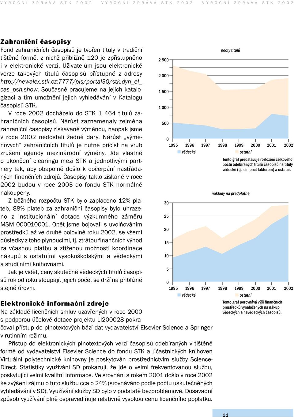 Současně pracujeme na jejich katalogizaci a tím umožnění jejich vyhledávání v Katalogu časopisů STK. V roce 2002 docházelo do STK 1 464 titulů zahraničních časopisů.