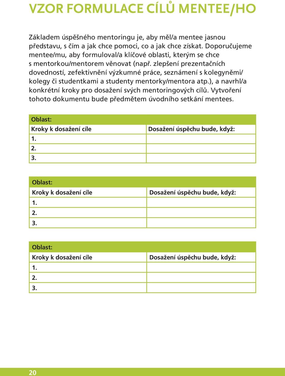 zlepšení prezentačních dovedností, zefektivnění výzkumné práce, seznámení s kolegyněmi/ kolegy či studentkami a studenty mentorky/mentora atp.
