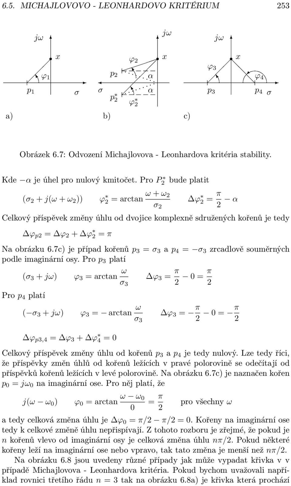 Pro P 2 bude platit (σ 2 + j(ω + ω 2 )) ϕ 2 = arctan ω + ω 2 σ 2 ϕ 2 = π 2 α Celkový příspěvek změny úhlu od dvojice komplexně sdružených kořenů je tedy ϕ p2 = ϕ 2 + ϕ 2 = π Na obrázku 6.