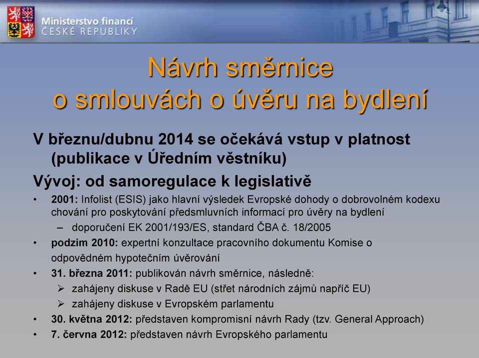 18/2005 podzim 2010: expertní konzultace pracovního dokumentu Komise o odpovědném hypotečním úvěrování 31.
