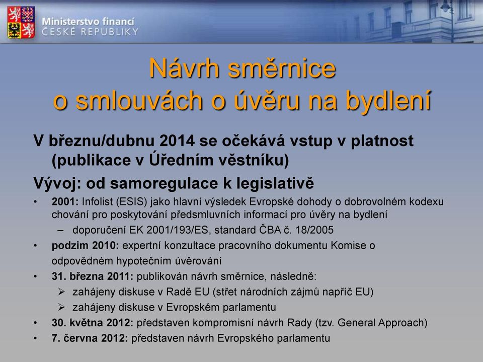 18/2005 podzim 2010: expertní konzultace pracovního dokumentu Komise o odpovědném hypotečním úvěrování 31.