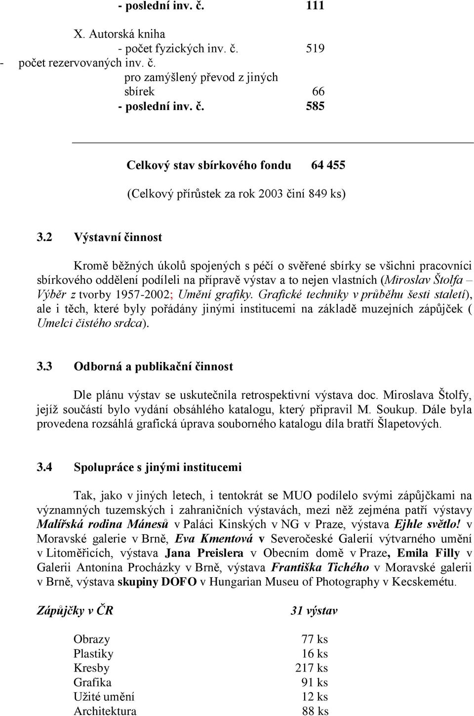 1957-2002; Umění grafiky. Grafické techniky v průběhu šesti staletí), ale i těch, které byly pořádány jinými institucemi na základě muzejních zápůjček ( Umelci čistého srdca). 3.
