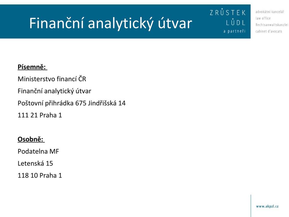 útvar Poštovní přihrádka 675 Jindřišská 14