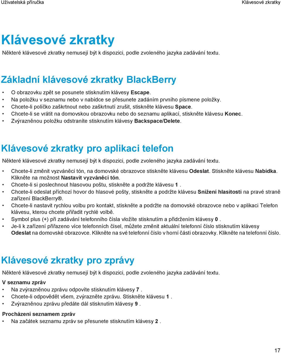 Chcete-li políčko zaškrtnout nebo zaškrtnutí zrušit, stiskněte klávesu Space. Chcete-li se vrátit na domovskou obrazovku nebo do seznamu aplikací, stiskněte klávesu Konec.