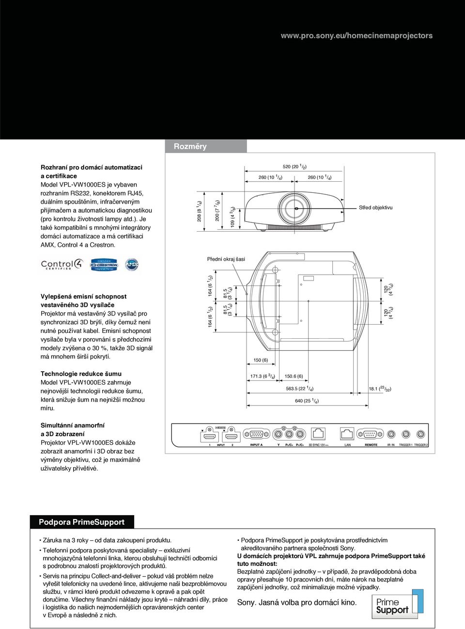 automatickou diagnostikou (pro kontrolu životnosti lampy atd.). Je také kompatibilní s mnohými integrátory domácí automatizace a má certifikaci AMX, Control 4 a Crestron.