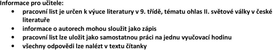 světové války v české literatuře informace o autorech mohou sloužit jako