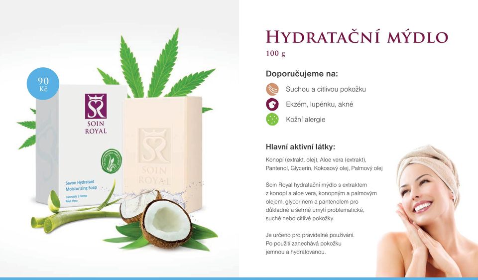 konopí a aloe vera, konopným a palmovým olejem, glycerinem a pantenolem pro důkladné a šetrné umytí