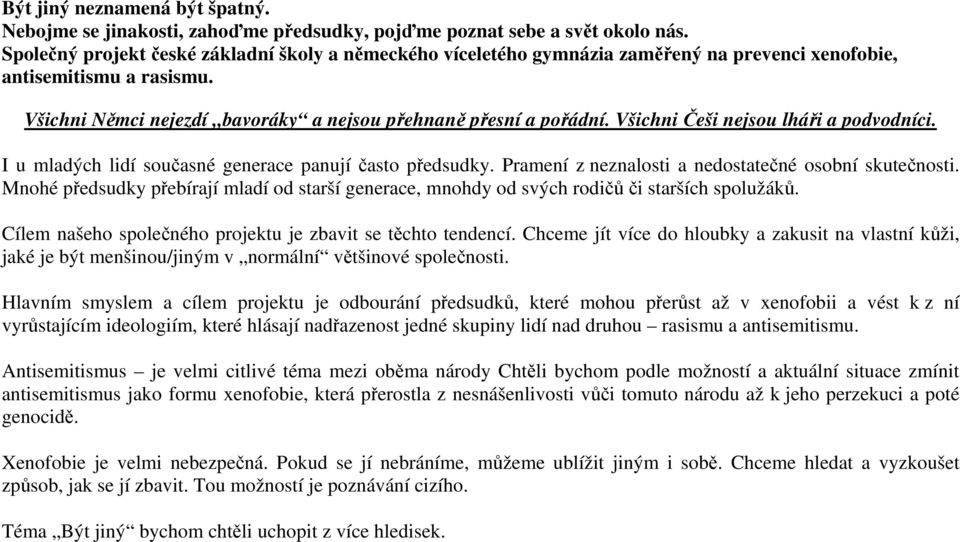 Všichni Češi nejsou lháři a podvodníci. I u mladých lidí současné generace panují často předsudky. Pramení z neznalosti a nedostatečné osobní skutečnosti.