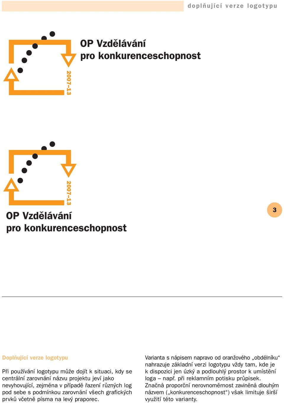 Varianta s nápisem napravo od oranžového obdélníku nahrazuje základní verzi logotypu vždy tam, kde je k dispozici jen úzký a podlouhlý prostor k