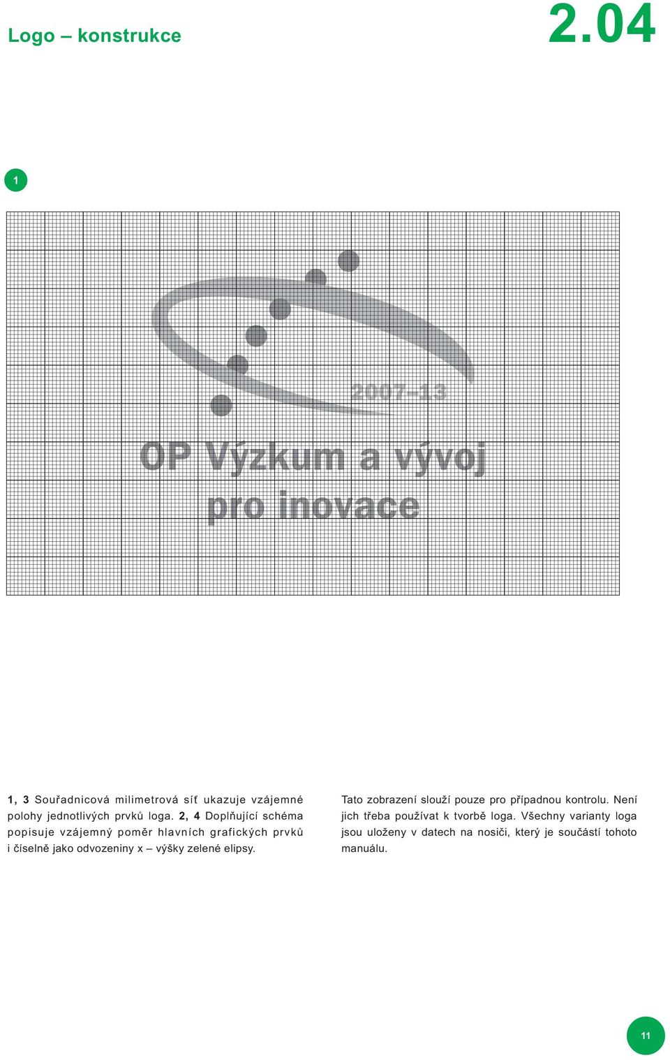 2, 4 Doplňující schéma popisuje vzájemný poměr hlavních grafických prvků i číselně jako odvozeniny x