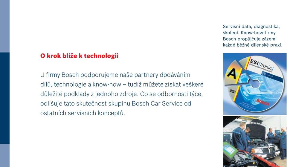 O krok blíže k technologii U firmy Bosch podporujeme naše partnery dodáváním dílů, technologie