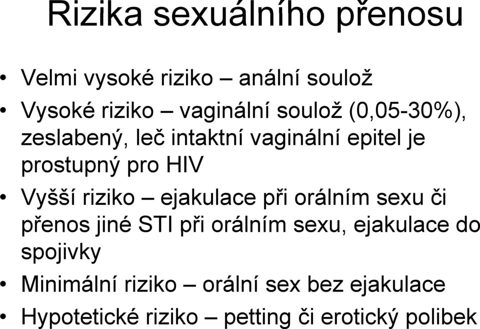 riziko ejakulace při orálním sexu či přenos jiné STI při orálním sexu, ejakulace do