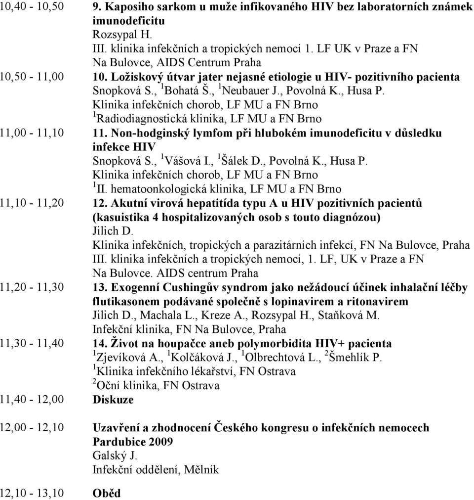 1 Radiodiagnostická klinika, LF MU a FN Brno 11,00-11,10 11. Non-hodginský lymfom při hlubokém imunodeficitu v důsledku infekce HIV Snopková S., 1 Vášová I., 1 Šálek D., Povolná K., Husa P. 1 II.