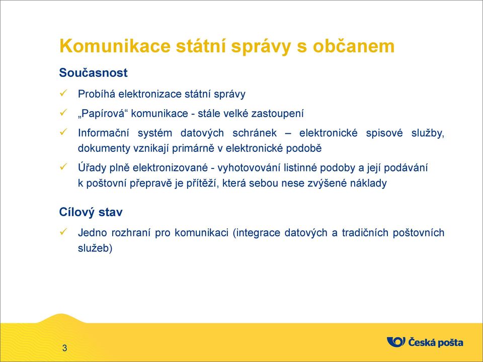 podobě Úřady plně elektronizované - vyhotovování listinné podoby a její podávání k poštovní přepravě je přítěží, která