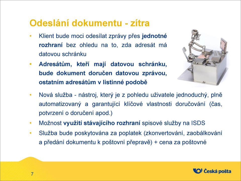 uživatele jednoduchý, plně automatizovaný a garantující klíčové vlastnosti doručování (čas, potvrzení o doručení apod.