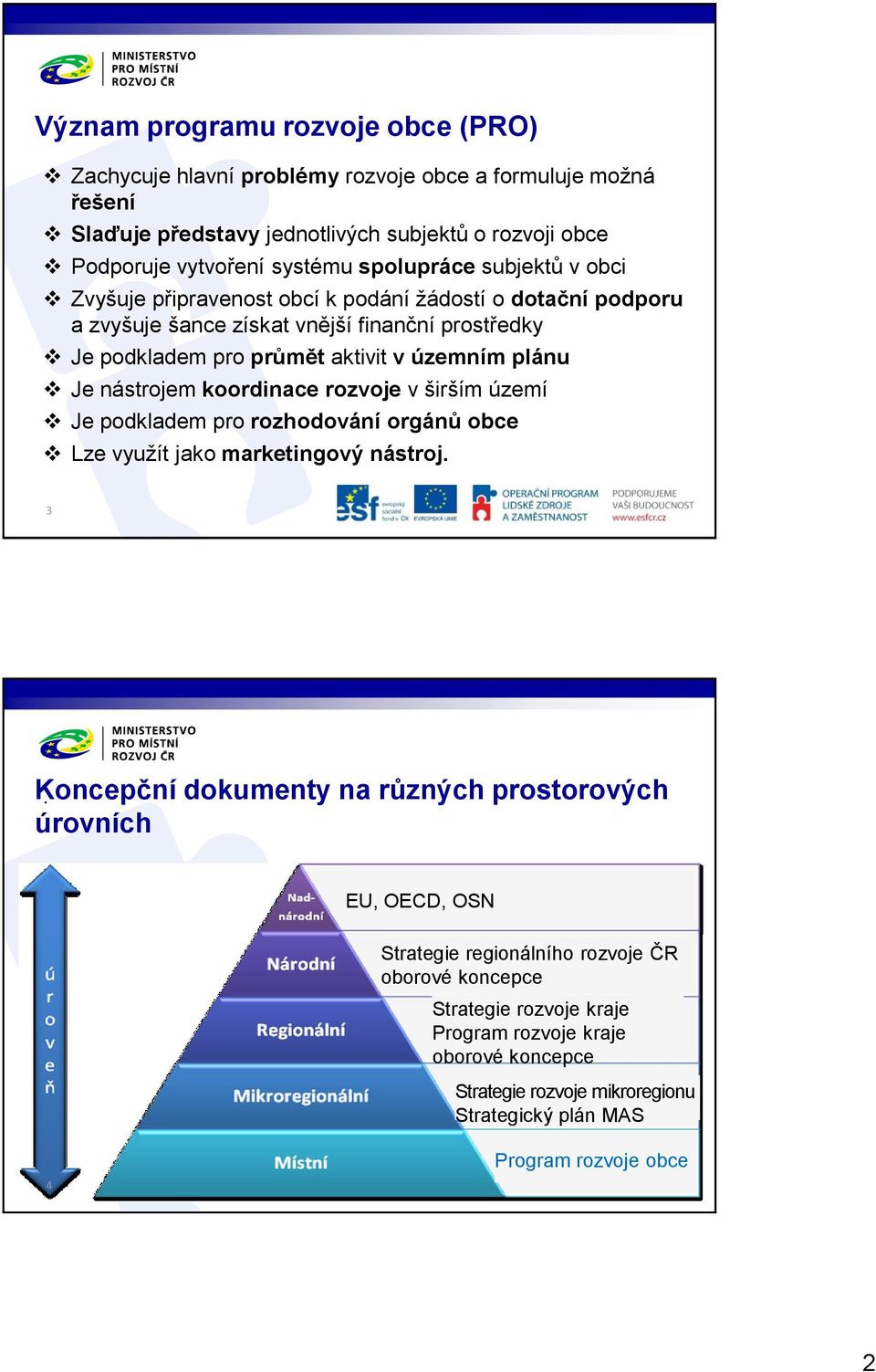 nástrojem koordinace rozvoje v širším území Je podkladem pro rozhodování orgánů obce Lze vyuţít jako marketingový nástroj. 3 Koncepční.