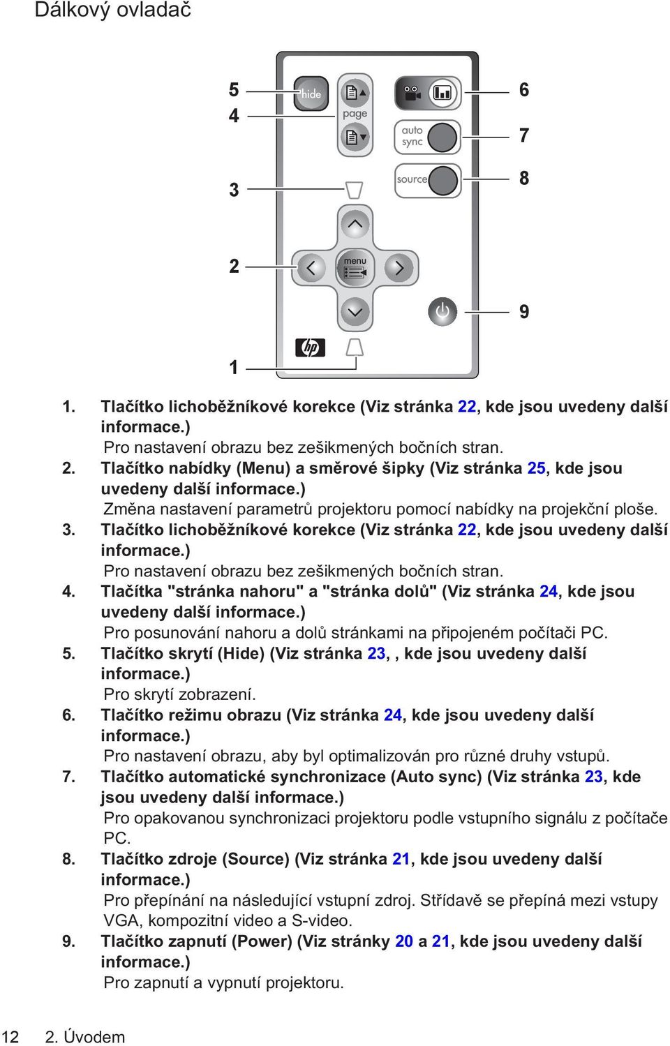 ) Pro nastavení obrazu bez zešikmených bočních stran. 4. Tlačítka "stránka nahoru" a "stránka dolů" (Viz stránka 24, kde jsou uvedeny další informace.