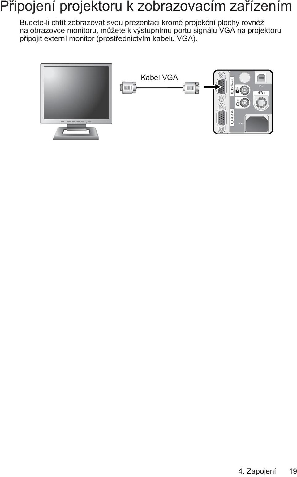 obrazovce monitoru, můžete k výstupnímu portu signálu VGA na