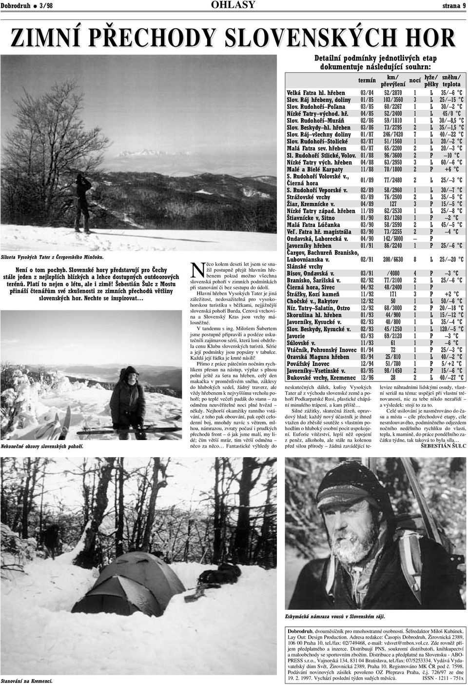 Šebestián Šulc z Mostu přináší čtenářům své zkušenosti ze zimních přechodů většiny slovenských hor. Nechte se inspirovat Nekonečné obzory slovenských pohoří.