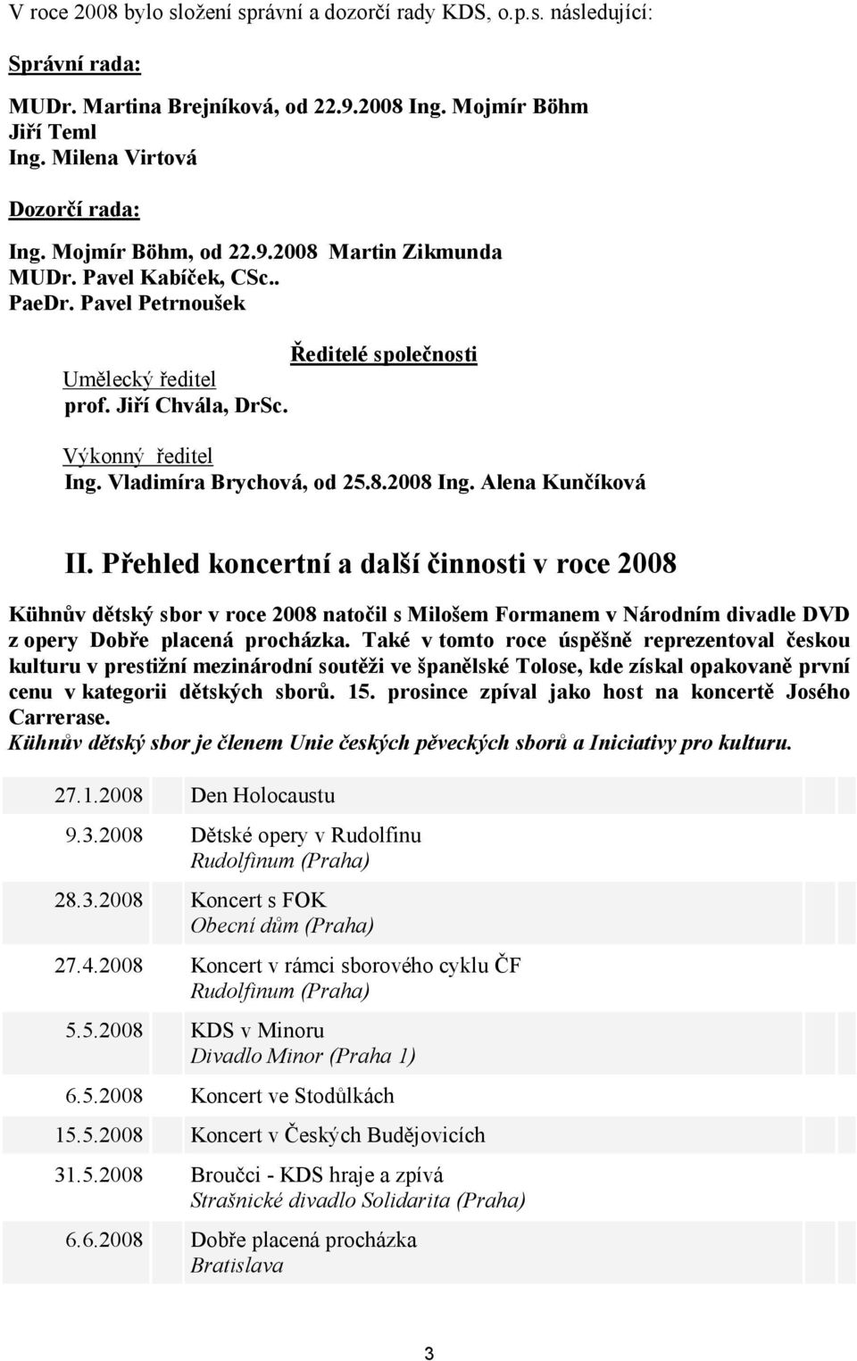 Vladimíra Brychová, od 25.8.2008 Ing. Alena Kunčíková II.